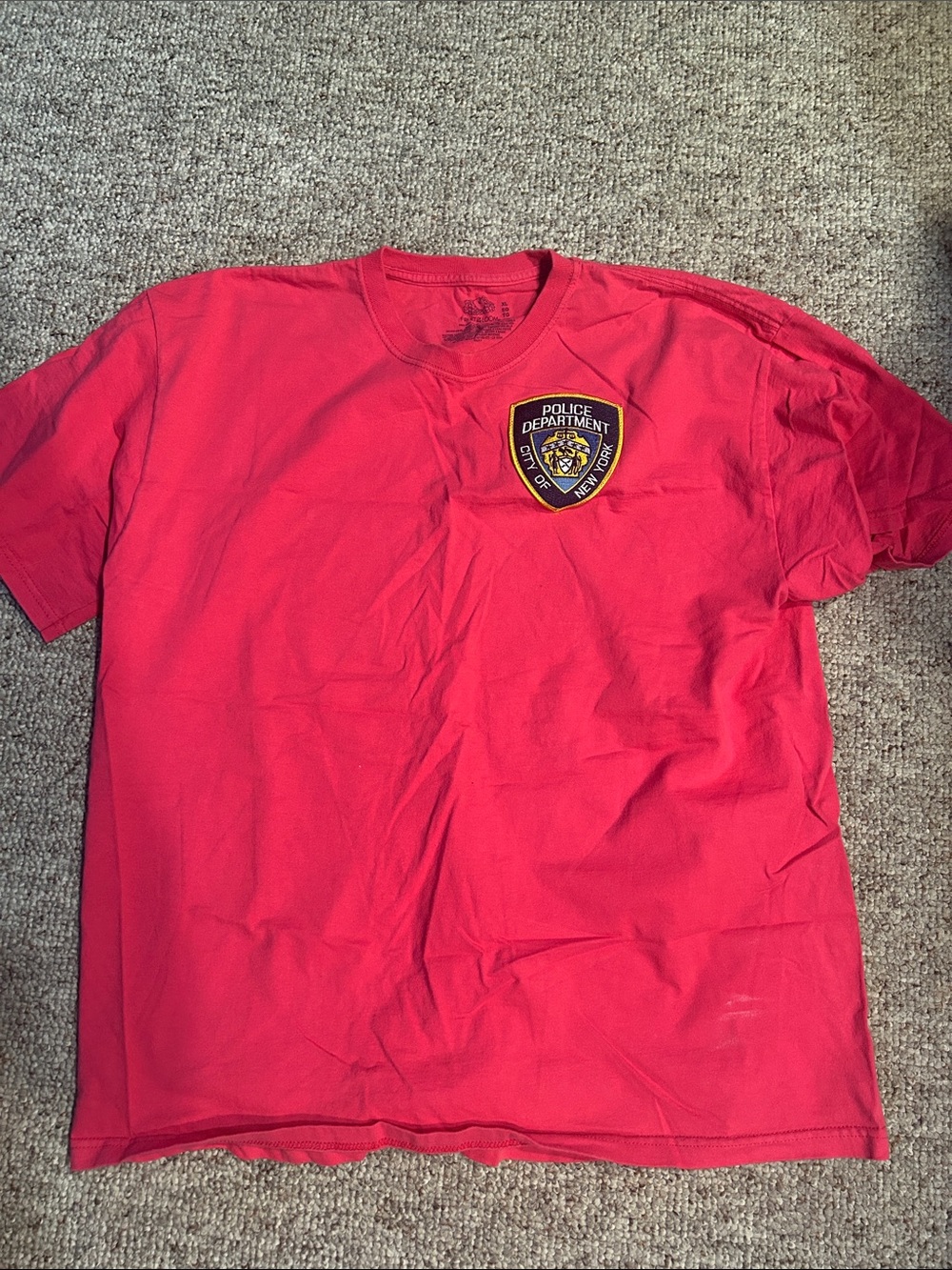 Fruit of the Loom Red Short Sleeve Tee with Police Department Patch